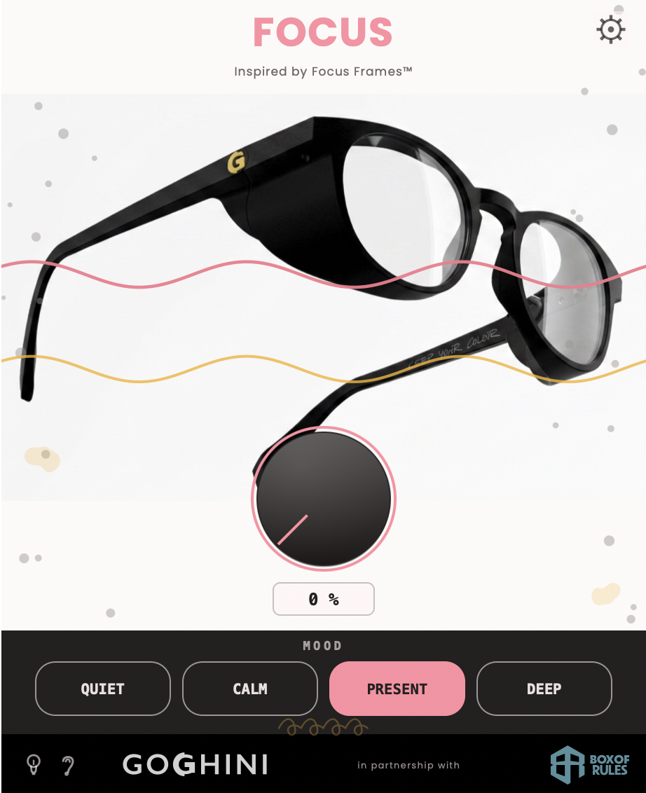 Focus plugin interface: the Focus Frames photo with the REMOVE PERIPHERALS dial and the four MOOD keys